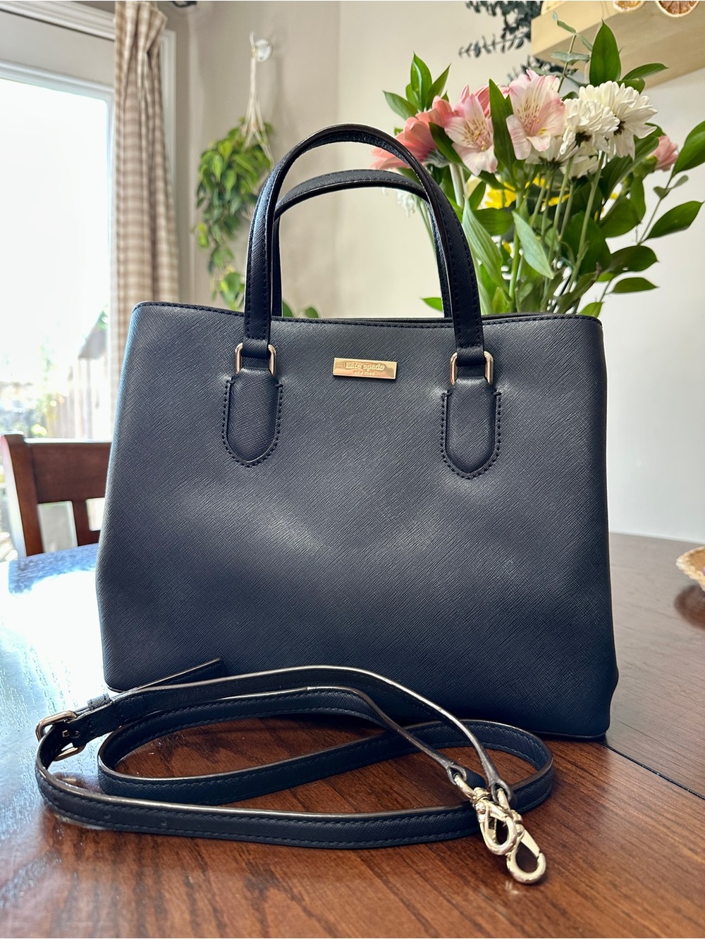 Kate Spade Navy Blue Leather Satchel with Strap